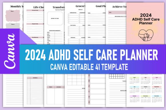 Download 2024 Adhd Self Care Planner Canva KDP - Adhd self care planner Collection