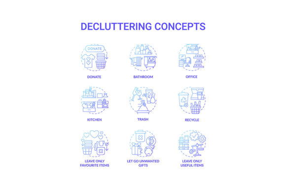 Download Decluttering Blue Gradient Concept Icons - Decluttering Collection